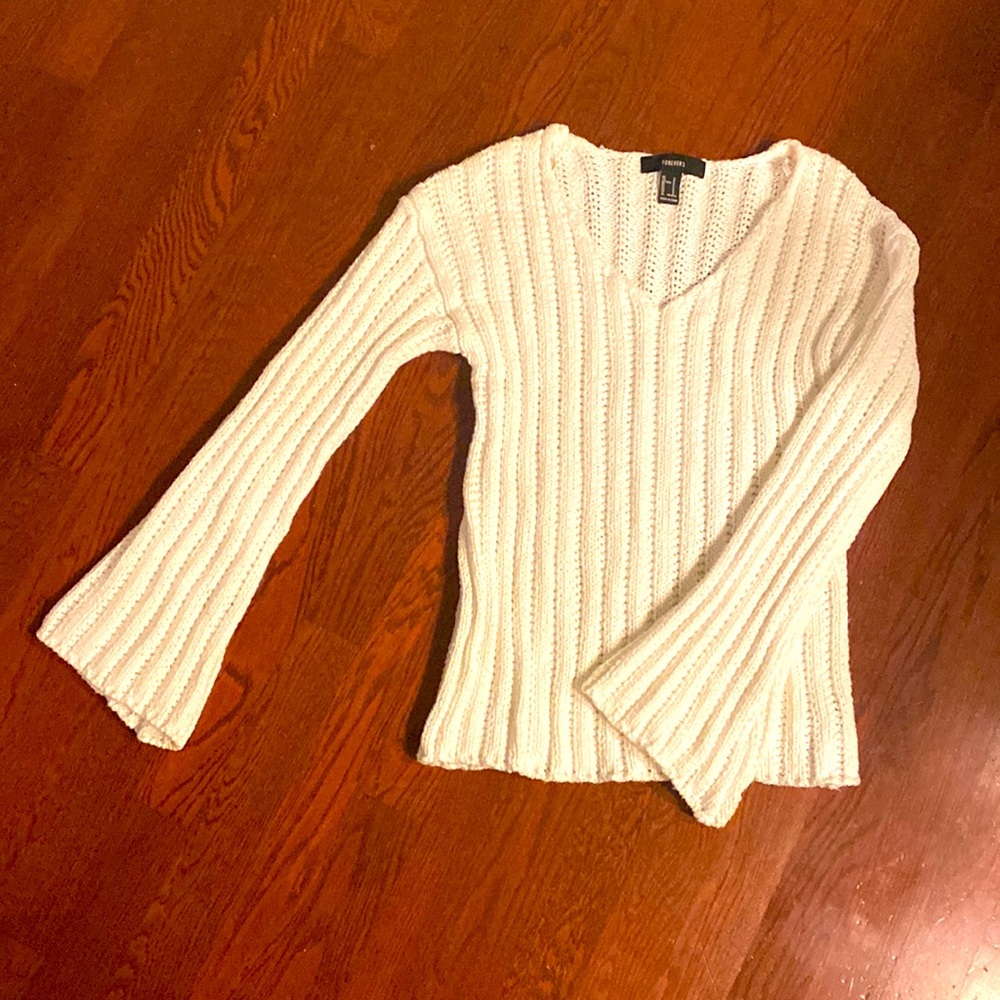 100% Cotton Oversized Cuff Cozy V Neck Knit Sweater